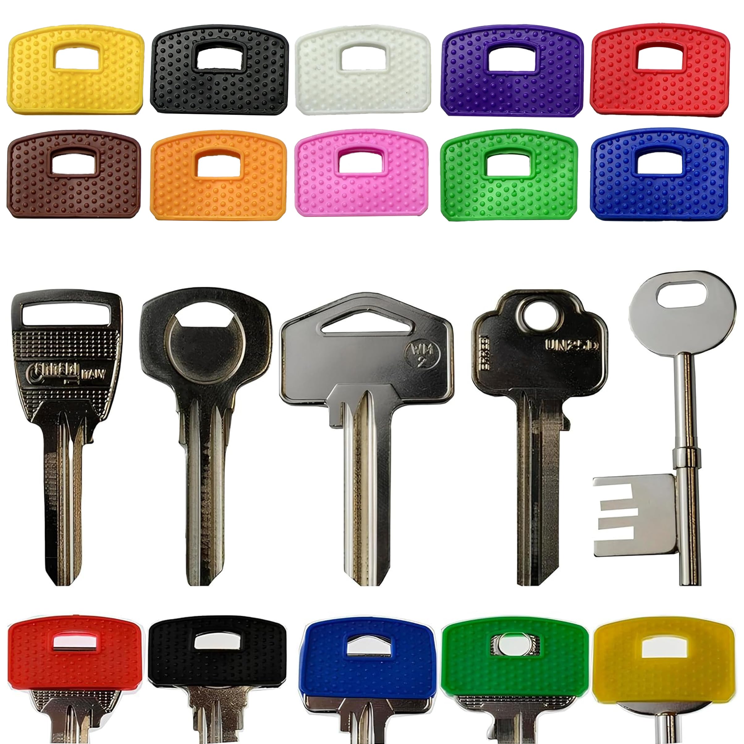 10Pcs Square Key Cover Cap - Large Key Covers Caps (25 to 30 mm) Coloured Square Key Caps - Yale Key Covers, Ideal as Key Identifiers, Markers, Toppers, Tags to Organise Your Keys (Rectangular X 10)