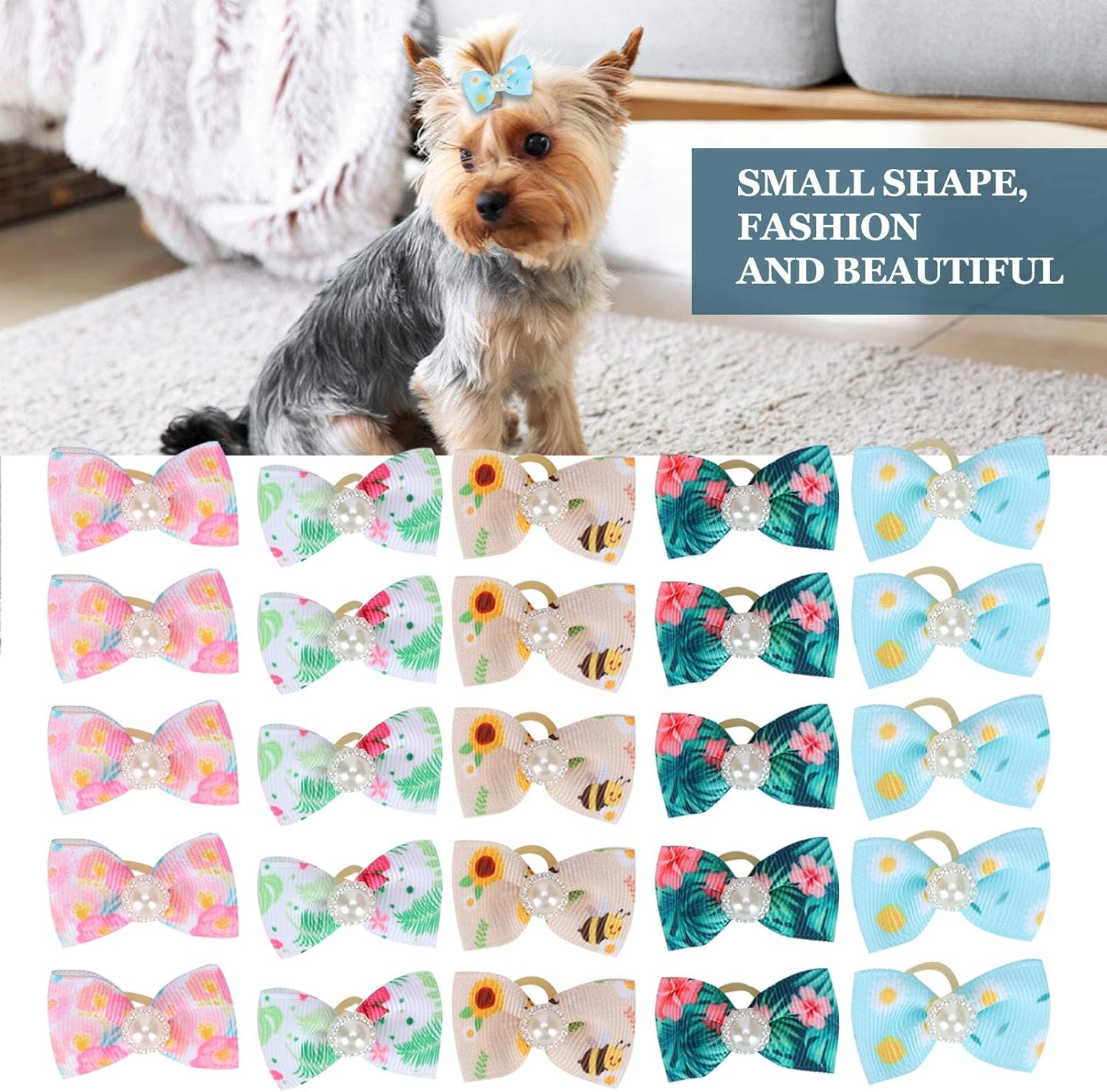 25 Pieces Dog Hair Bows, Fruit Pattern, Pet Hair Bows, Bow, Rubber Band for Puppies, Hair Care Accessories with Bow, Default 4