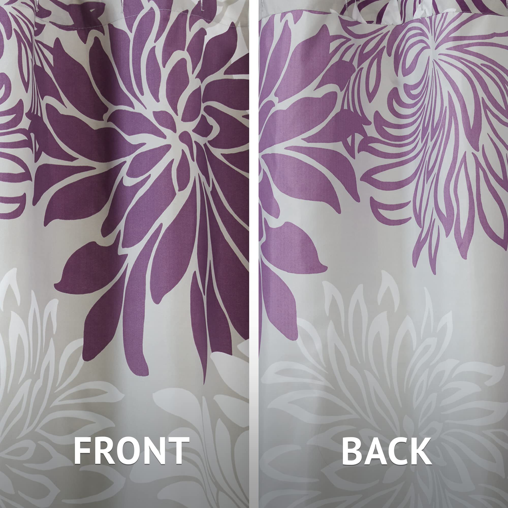 Comfort Spaces Enya Bathroom Shower Curtain Floral Printed Cute Chic Microfiber Fabric Bath Curtains, 72"x72", Purple/Grey - Image 2