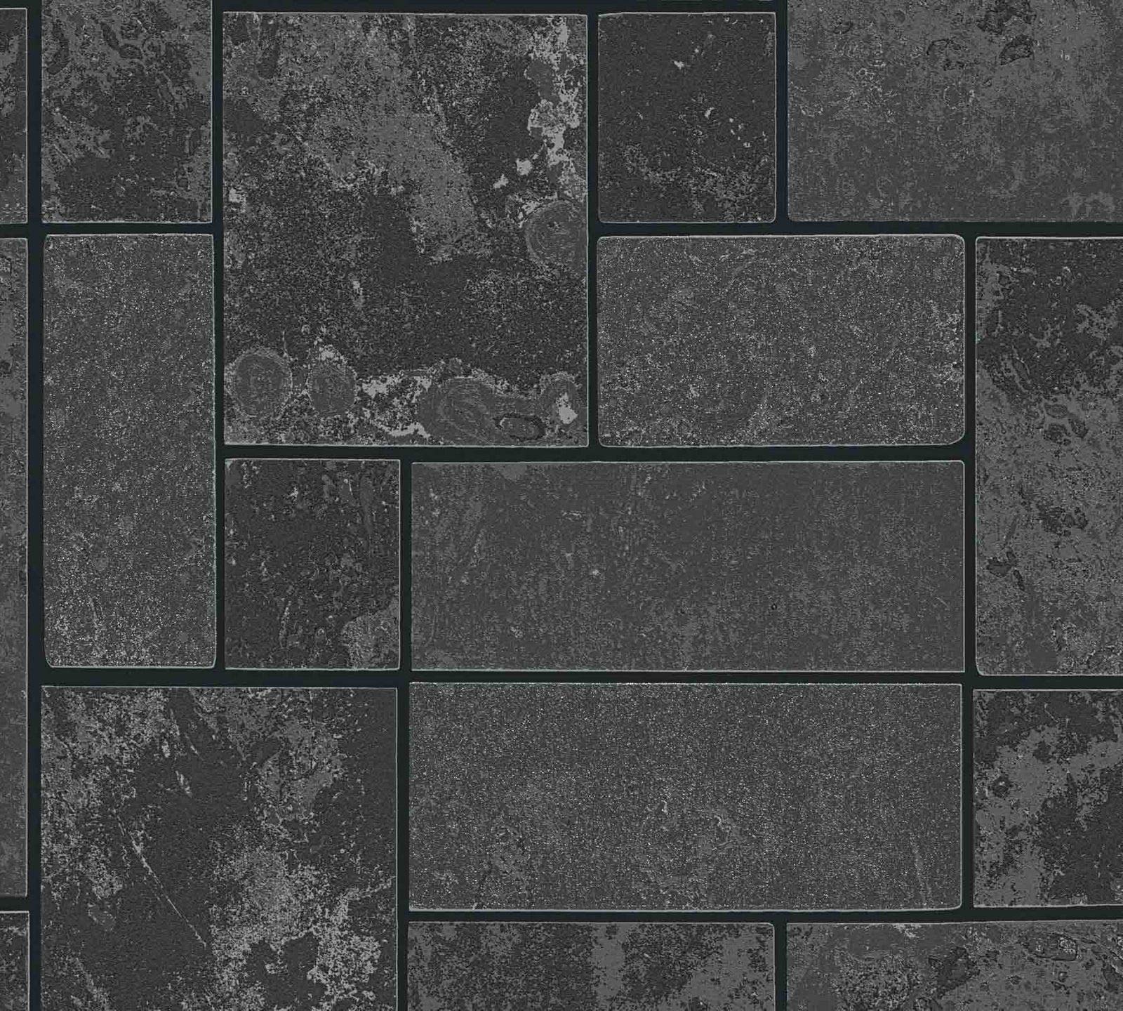 As 34779-3 Black Glitter Tile Slate Stone Effect Kitchen + Bathroom Wallpaper