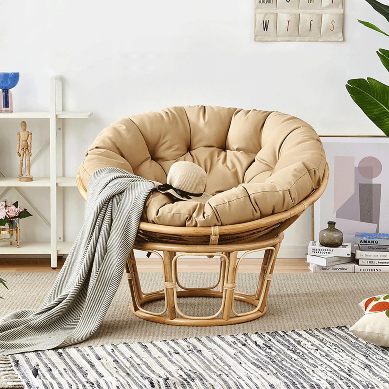 Générique Coussin De Chaise Papasan, Coussin De Siège Imperméable pour Papasan, Coussin De Sol Rond Et épais, Coussin De Remplacement pour Chaise Suspendue, Jardin Extérieur,café,130 * 130cm