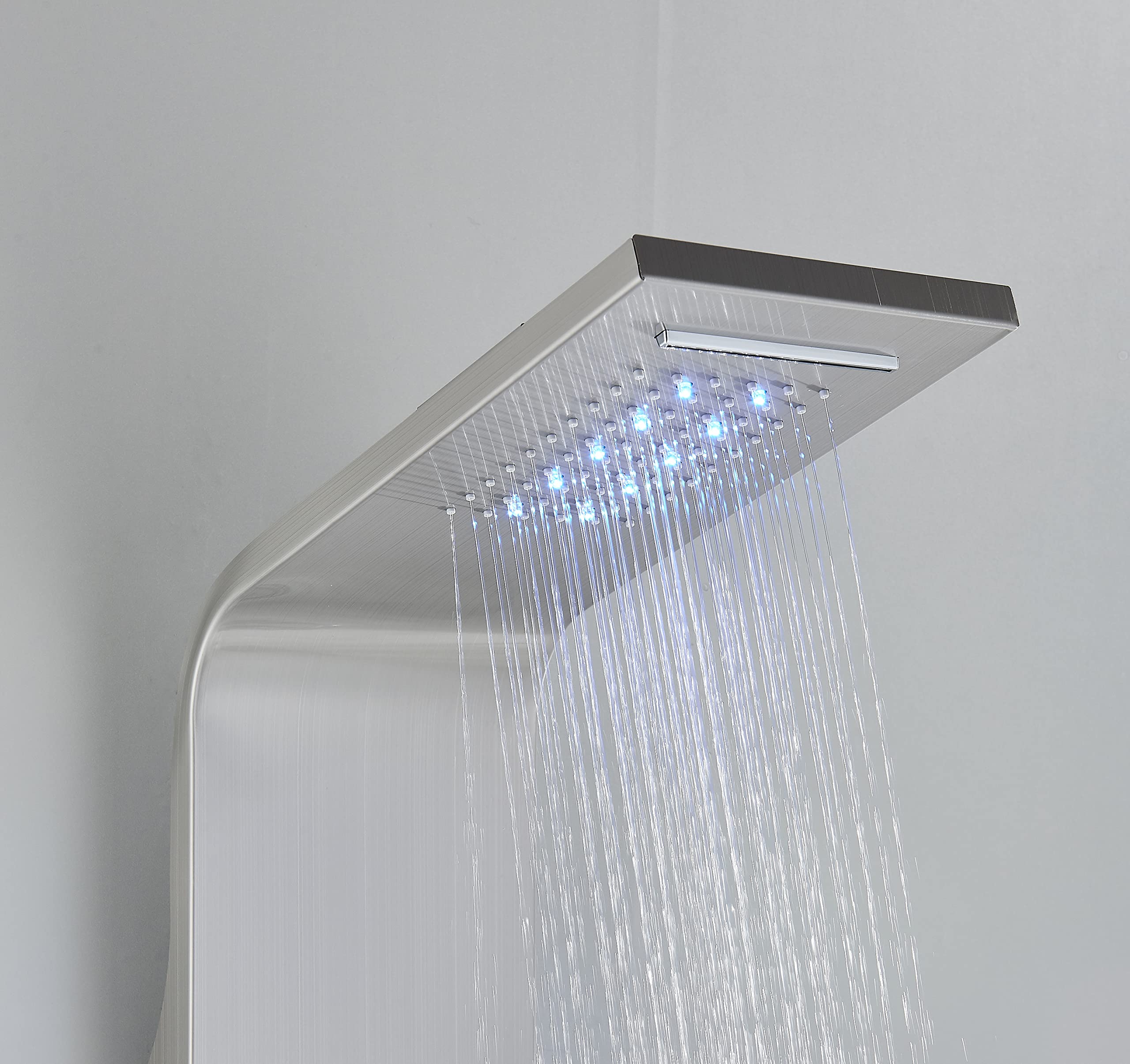 Columna Ducha Hidromasaje Níquel Cepillado LED Acero Inoxidable 6 en 1 Con Cascada y Ducha de Lluvia Montaje en Pared Columna Panel de Ducha