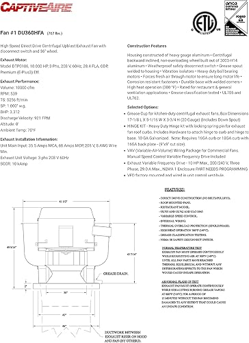 Miniatura 7 de CAPTIVE-AIRE Ventilador de escape con clasificación de grasa para restaurante - Ventilador de escape centrífugo de accionamiento directo - Base de