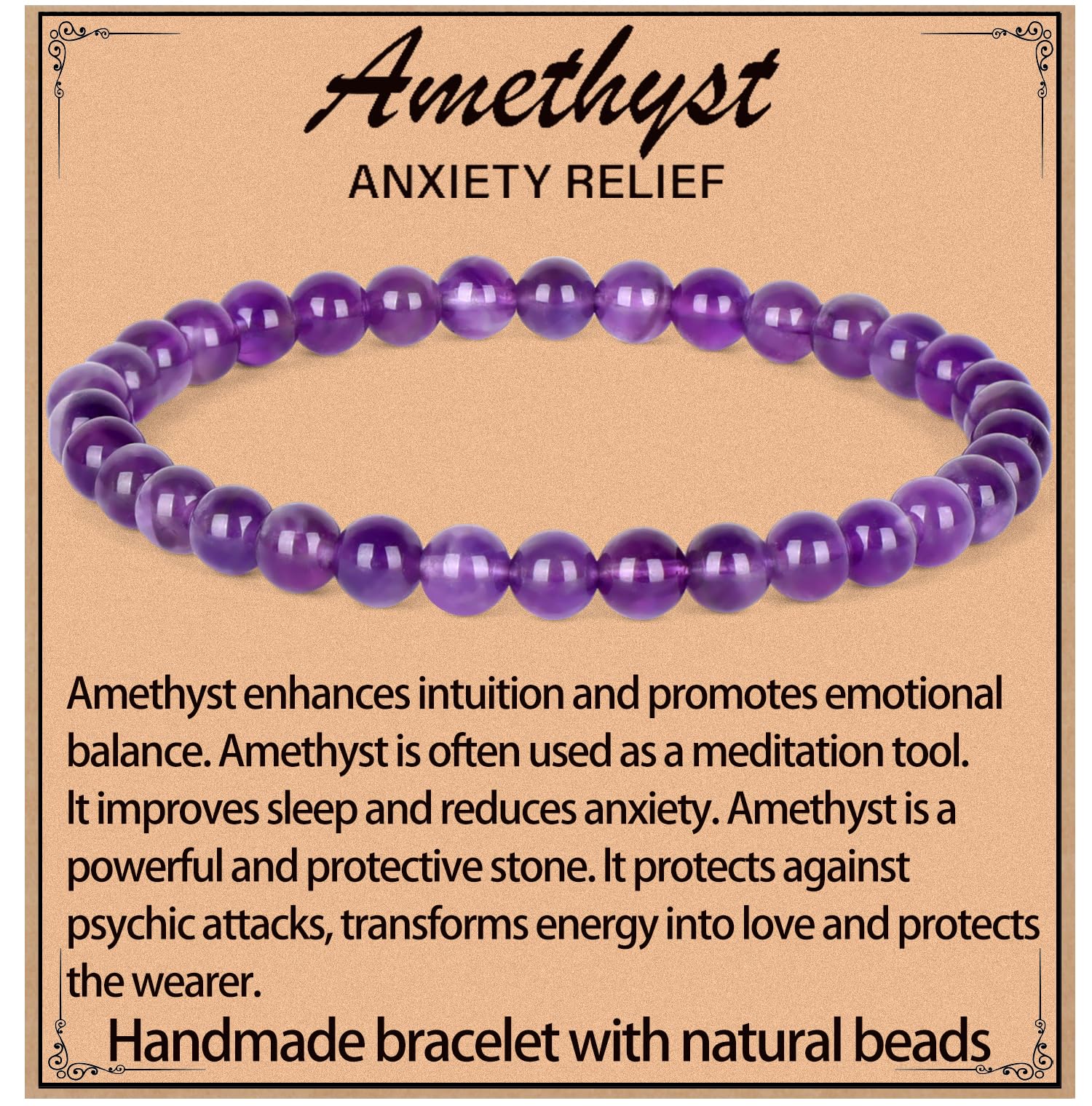 LPBeads Handmade Natural Gemstone Stretch Elastic Bracelet Healing Crystal Round Stone Beads Jewelry Gifts for Women Men