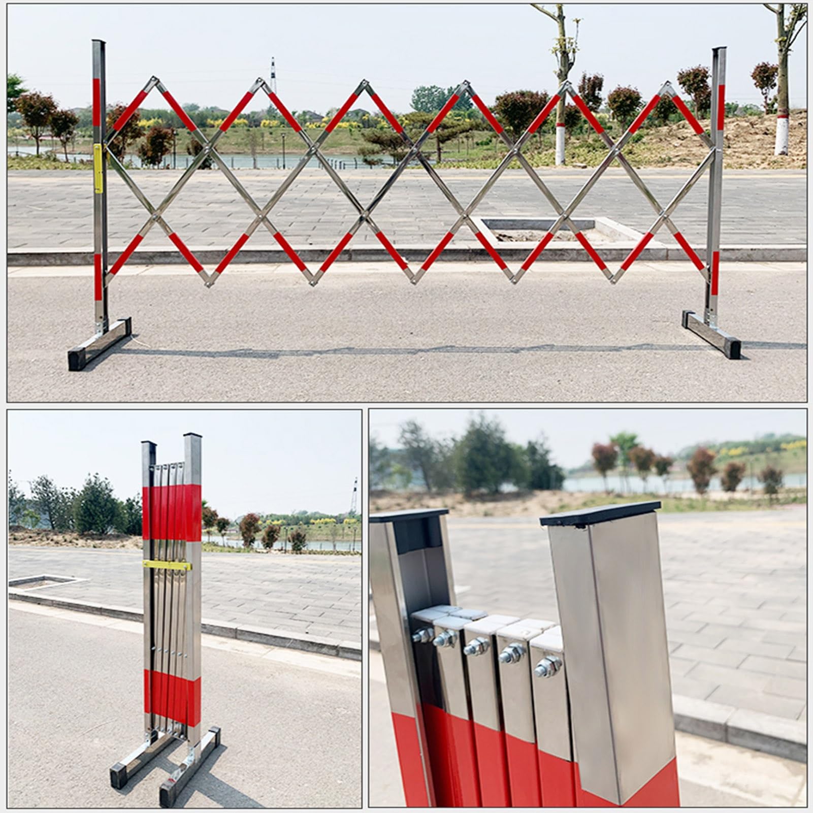 Barrera industrial expandible, puerta retráctil con ruedas, valla de acero inoxidable ajustable para control de acceso al garaje y seguridad vial