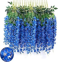 Sheux Artificial Wisteria Hanging Plant Decoration Flowers Outdoor, Festivals, Christmas, Diwali, ganpati, Home, Party, Wedding, Baby Shower for Garland Long Hanging Decor (Blue, Pack of 12)