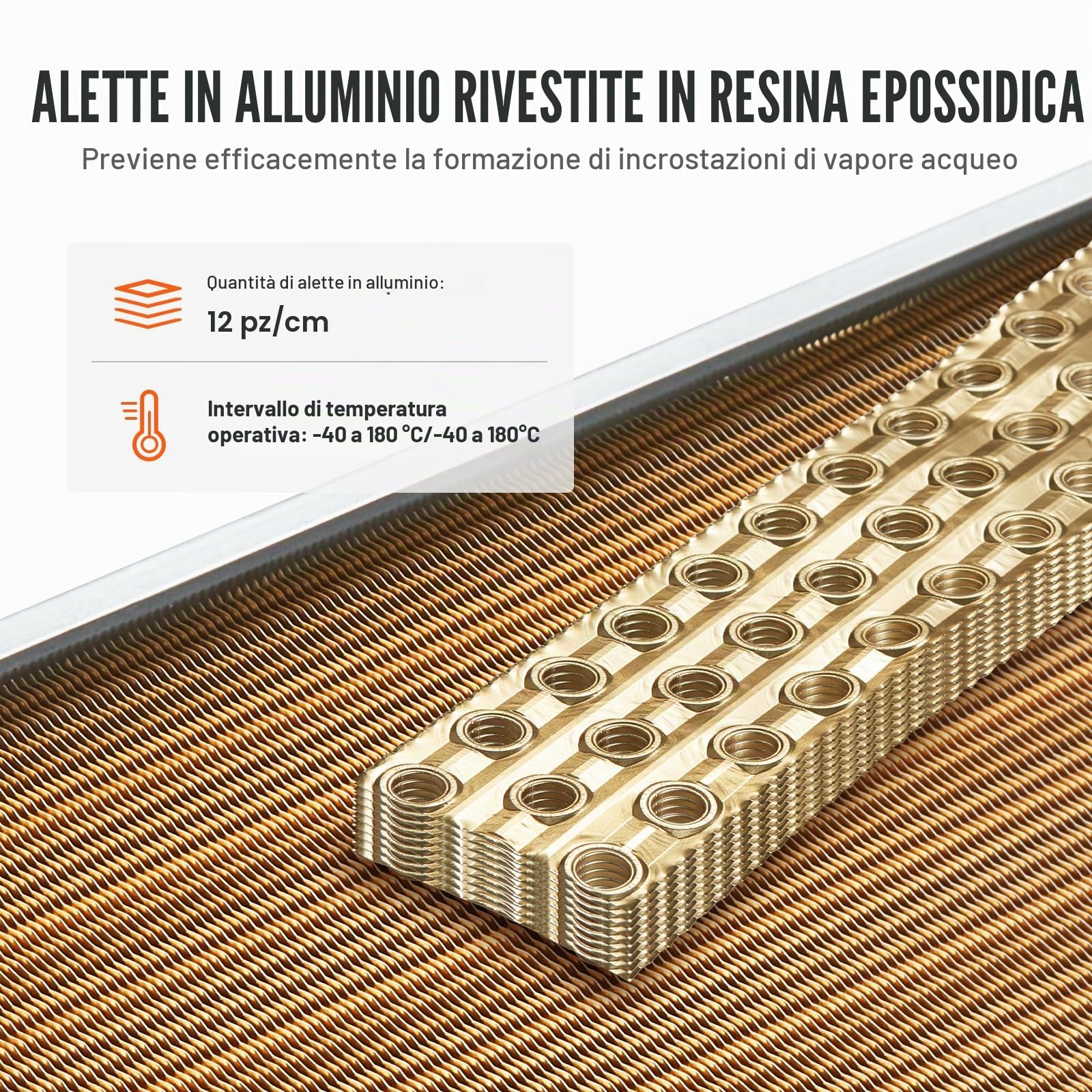 VEVOR Scambiatore di Calore Acqua-Aria, con Alette in Alluminio 242 per Forni a Legna Esterno, Riscaldamento e Raffreddamento Residenziale ad Aria Forzata Porte Rame 3 File 9,53 mm 45,72 x 50,8 cm