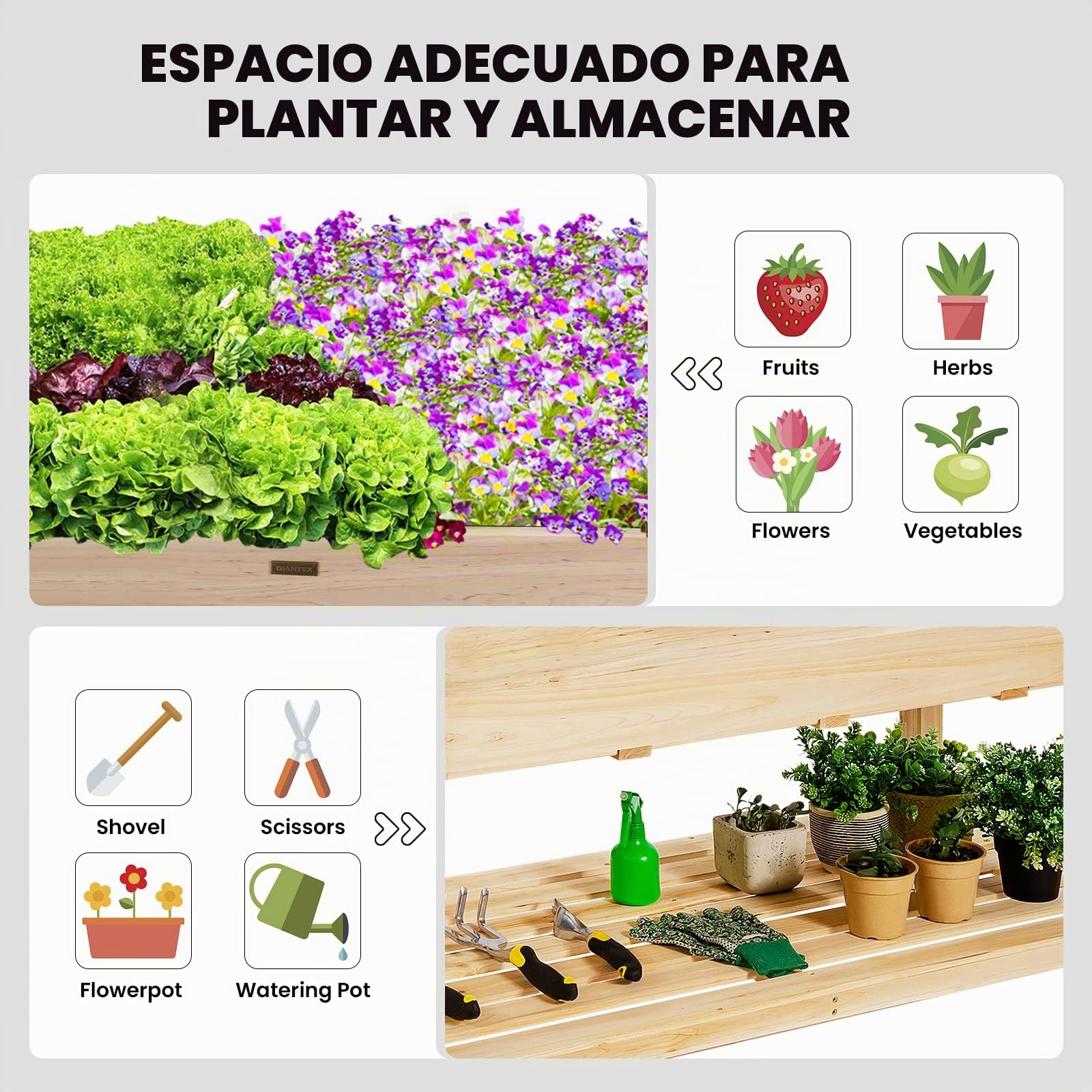 GOPLUS Jardinera Exterior con Ruedas Bloqueables y Estante, Cama Elevada de Madera de Abeto con Agujeros de Drenaje y Forro no Tejido, Huerto Urbano para Flores Hierbas Verduras, 120 x 59 x 84 cm