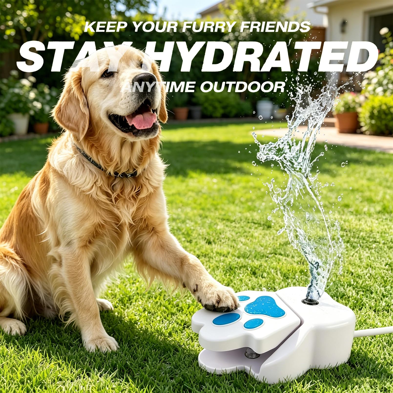 Tritt-Wasserbrunnen für Hunde, pfotenaktivierter Hunde-Sprinkler für den Außenbereich, Trinkbrunnen für Haustiere mit Schlauchanschluss, sommerliches Wasserspielzeug für den Garten (1PCS)