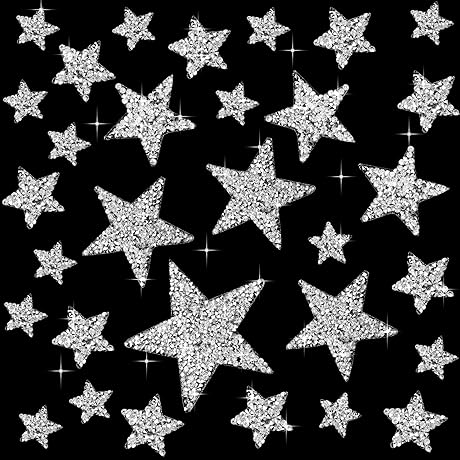 32 Pieces Silver Star Appliques for Clothing and Accessories