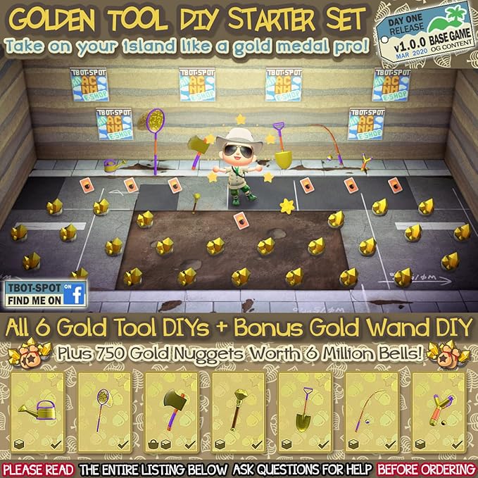 ACNH Golden Tools Starter Set All 7 Golden Tools & DIYs