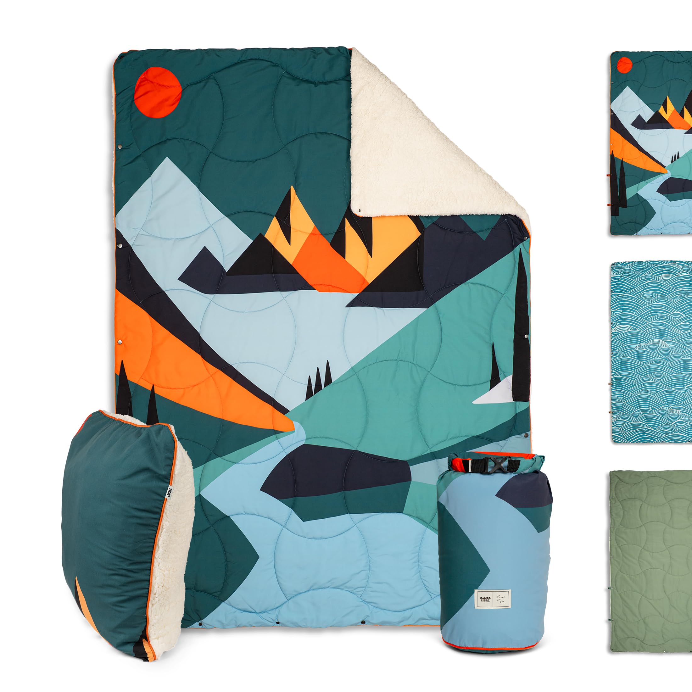 Campo Libre.® Wanda I multifunktionale Campingdecke I 4 in 1 - Decke, Schlafsack, Kissen, Poncho I Thermodecke Outdoor I ultraleichte Reisedecke I weiches Sherpa- Fleece I 100% recycelte Materialien