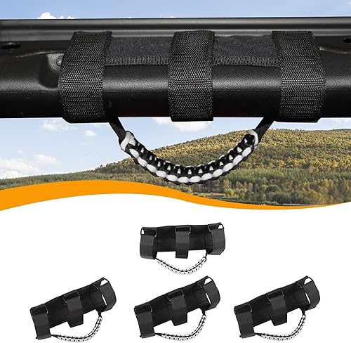 Miniatura 8 de Hoolcar 4 asas de agarre de barra antivuelco con paracord Compatibles con 1955-2023 Jeep Wrangler YJ TJ JK JKU JL JLU & Gladiator JT, Negro & Rojo