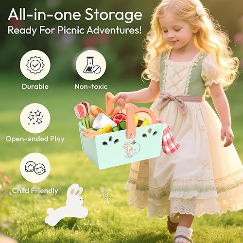 Miniatura 6 de Juego de madera de pícnic, 31 piezas, juegos de comida de madera para jugar, sándwich, juguetes apilables para niños, juegos de simulación, juguetes