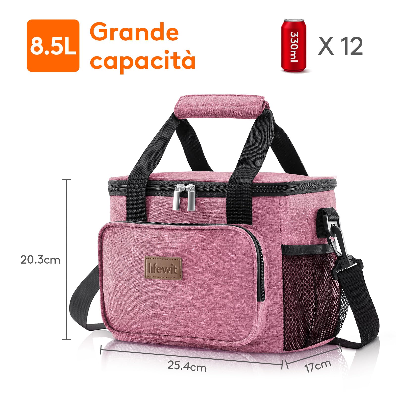 Lifewit Borsa Termica Porta Pranzo 8.5L(12 Lattine), Piccola Borse Frigo Pranzo Ufficio per Uomo e Donna, Lunch Bag per Lavoro, Mare, Viaggio, Spiaggia, Rosa