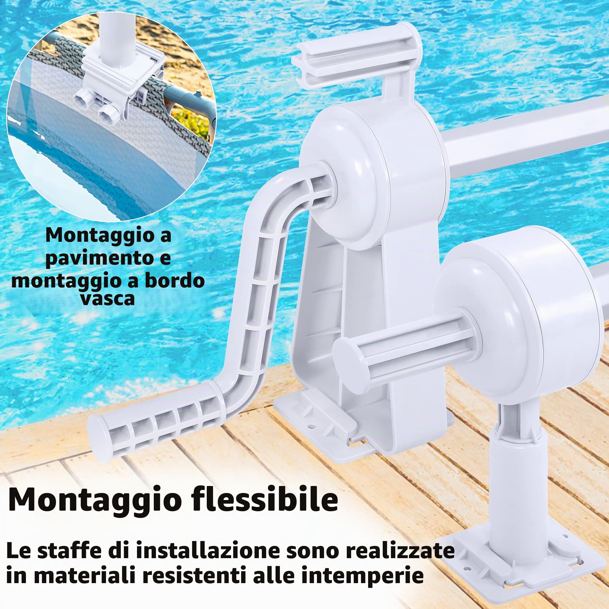 Avvolgitore per piscina regolabile da 1,05 a 6,15 m, dispositivo di avvolgimento per pellicola e telone solare, sistema di avvolgimento mobile con cinghie di fissaggio, avvolgitore per