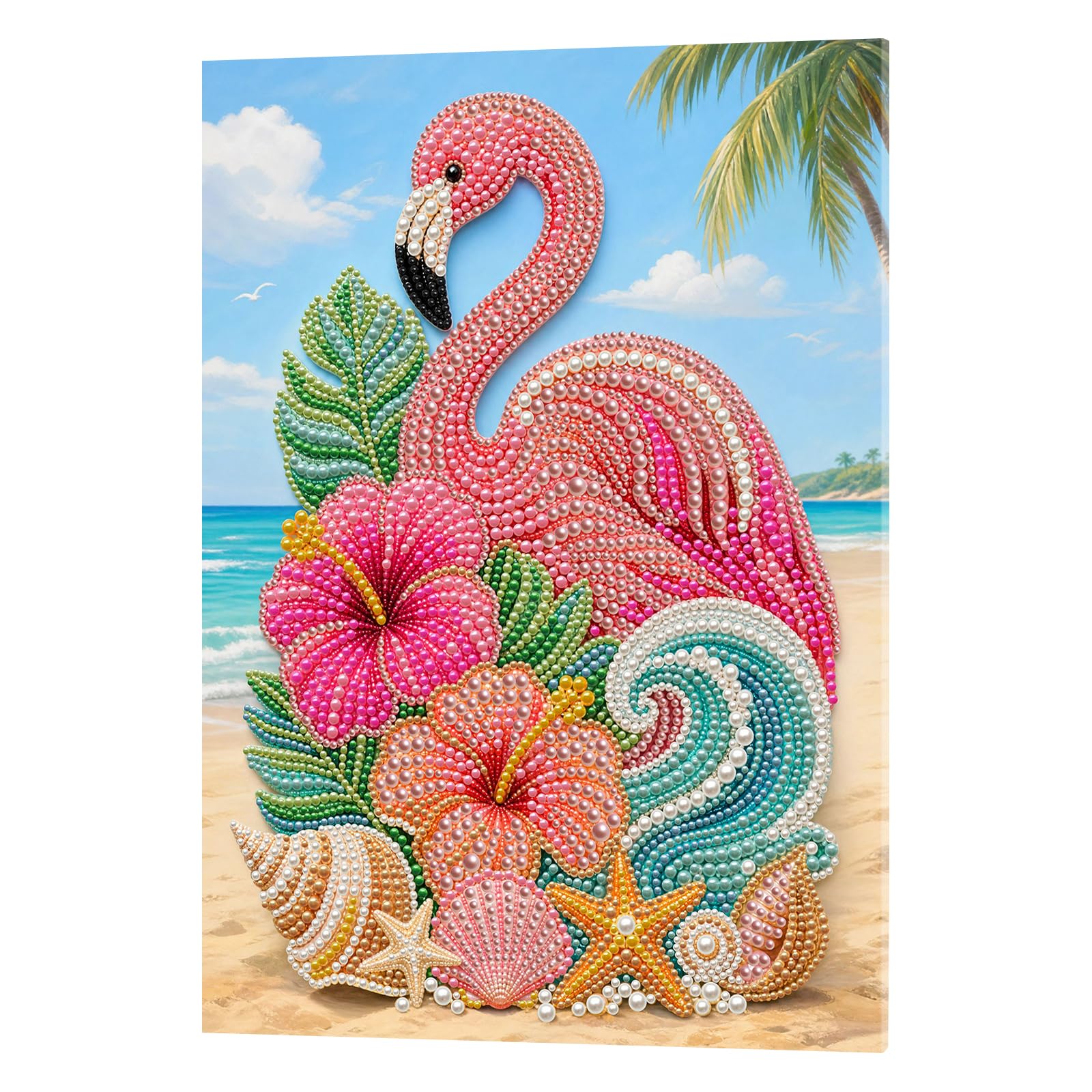 POETRYDRAW Flamingos by Sea DIY Framed Pearl Painting Art Kits with Frame