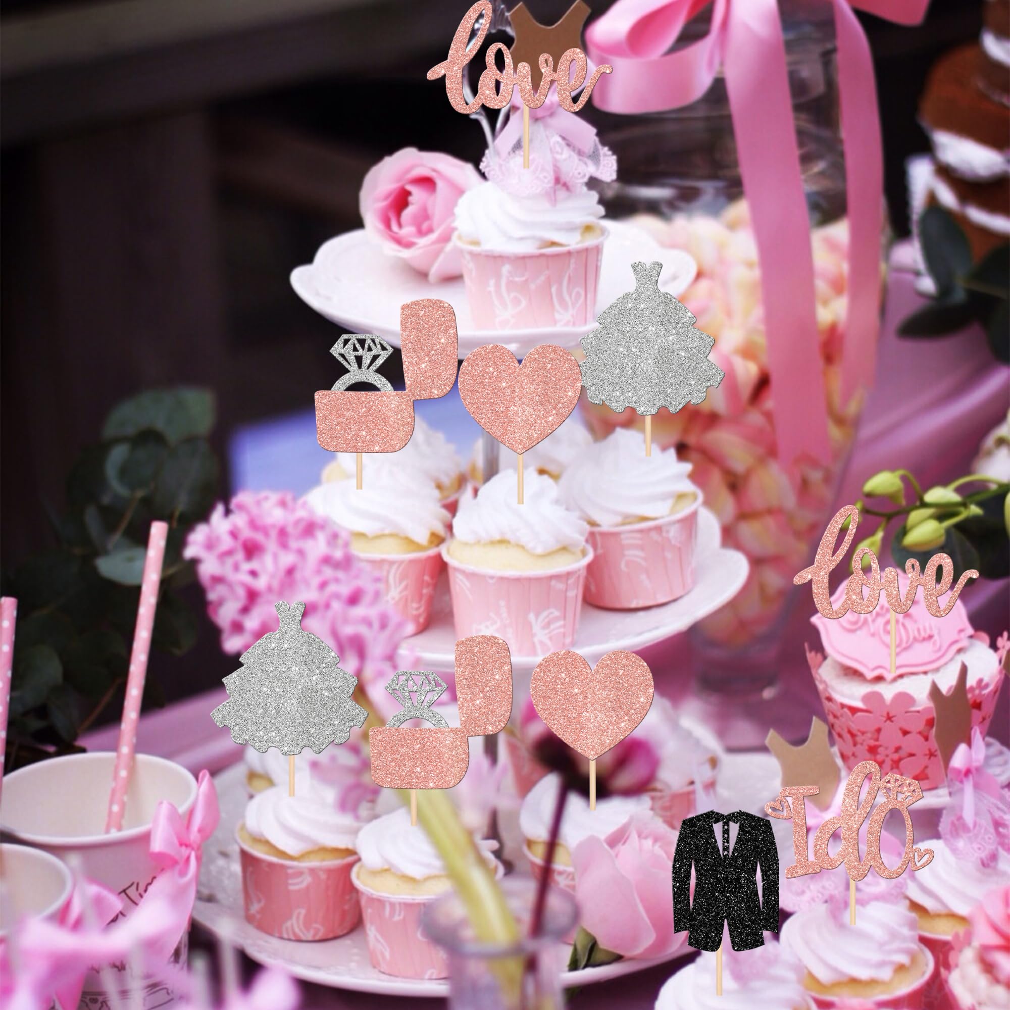 Rsstarxi 24-Pack Miss To Mrs Cupcake Toppers ??? Glitter Ring Bridal Shower Decor For Weddings & Engagement Parties (Silver)