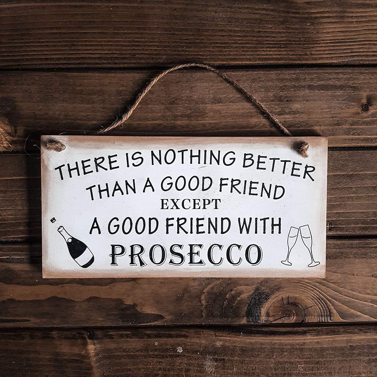 Homezone Homezone® Wooden Friendship Hanging Plaques Prosecco Good Friend Home Wall Hanging Decorative Friend Gift Best Friend Forever Love Home Decor Kitchen Novelty Ornament