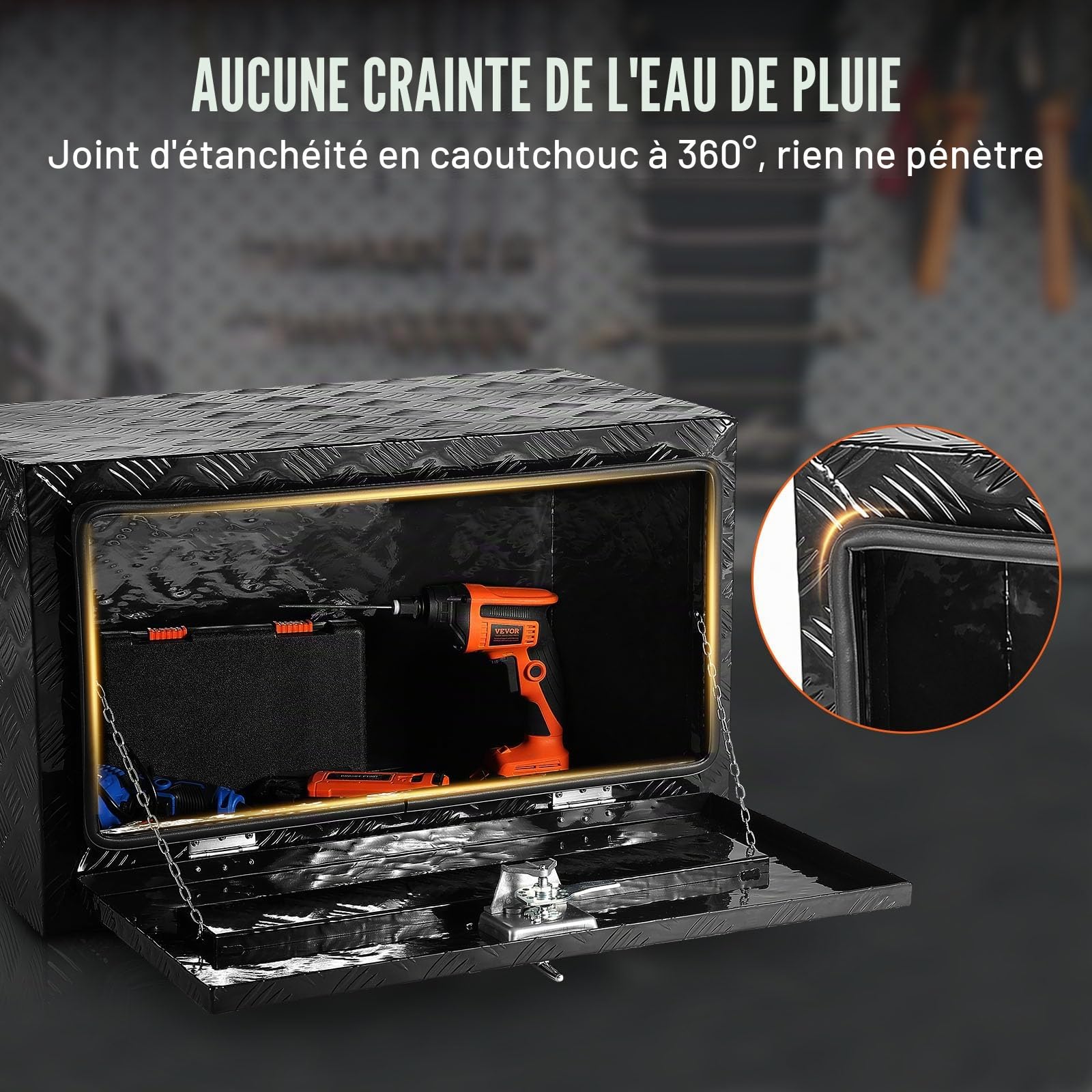 VEVOR Boîte à Outils pour Camion 91,4x43,2x45,7 cm, Coffre Sous-Châssis Fixation Inférieure, Caisse de Stockage en Aluminium avec Serrure et Clés, Étanche, pour Remorques Pick-up Fourgonnettes