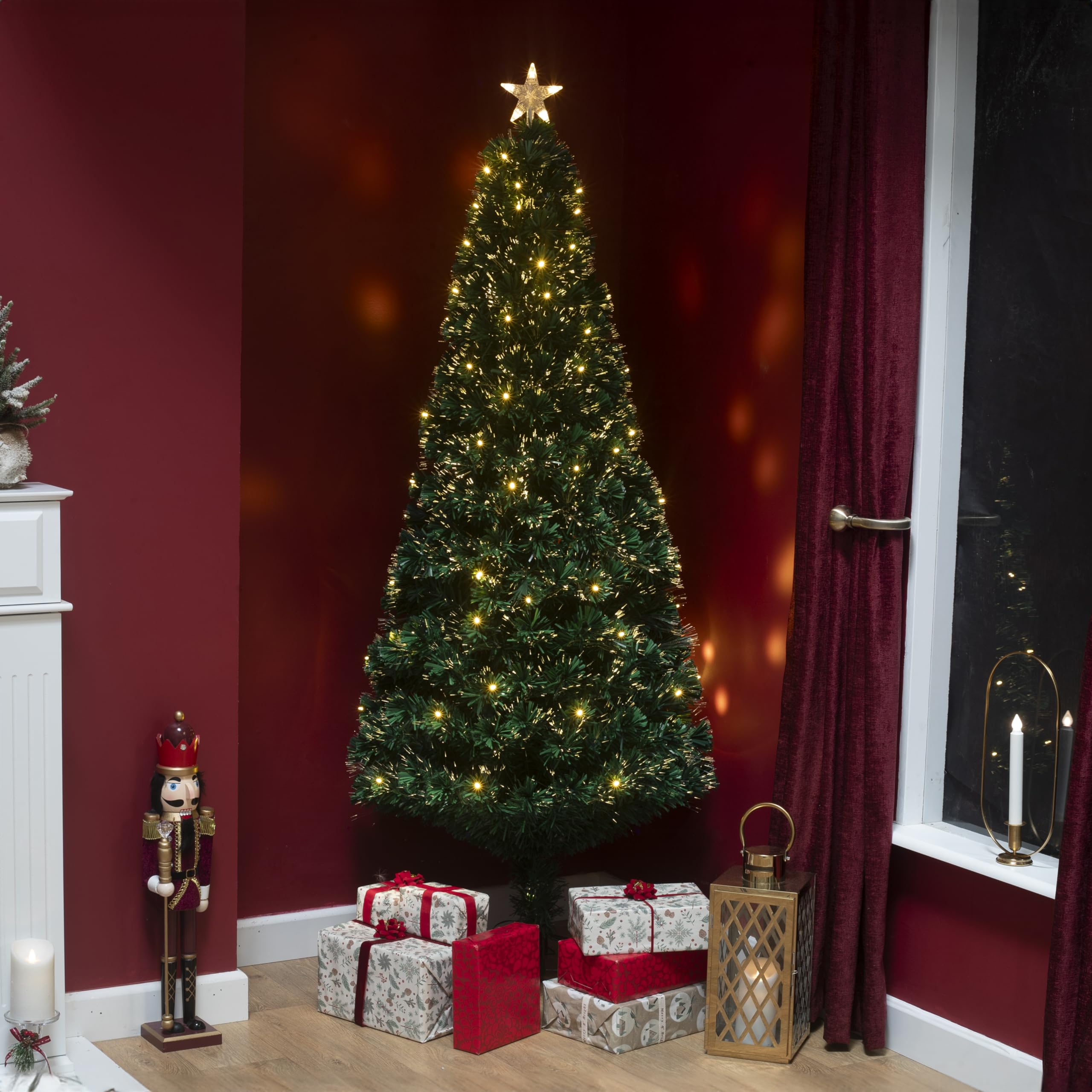 7ft Green Fibre Optic Tree with Warm White LED's and Fibres