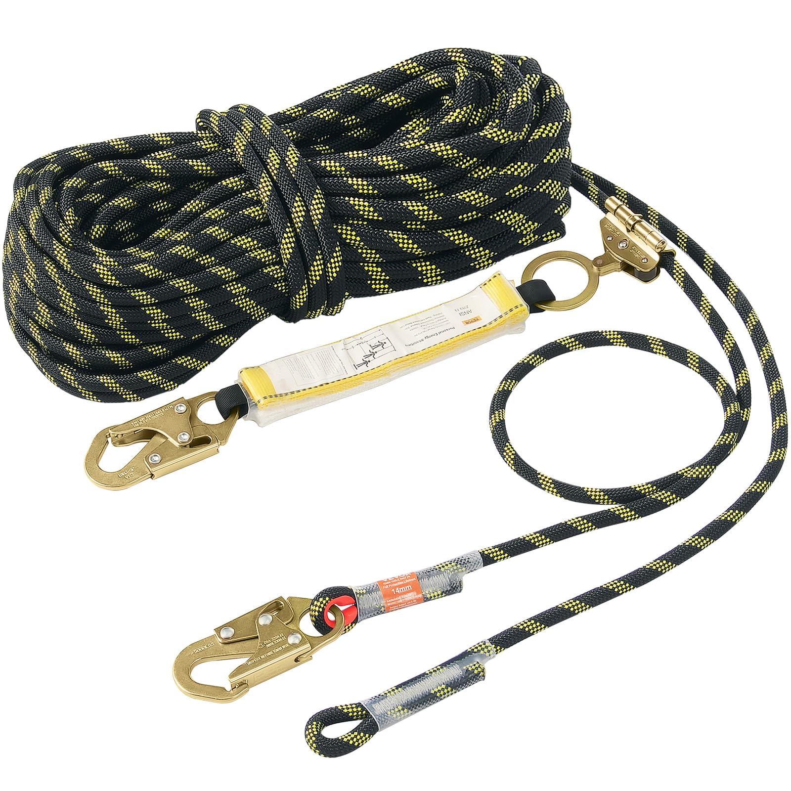 Climbing Rope, Fall Protection Safety Rope, 25 50 100 150ft Vertical Tree Stand safety Rope Line Kit Safety Harness for Roofing Work with Alloy Steel