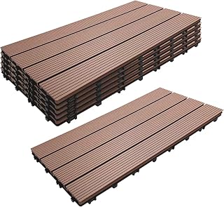 Relaxdays WPC Fliesen Set, 60x30 cm, Balkonfliesen wetterfest, Drainagefunktion, Klicksystem, m², Holzoptik, Farbwahl