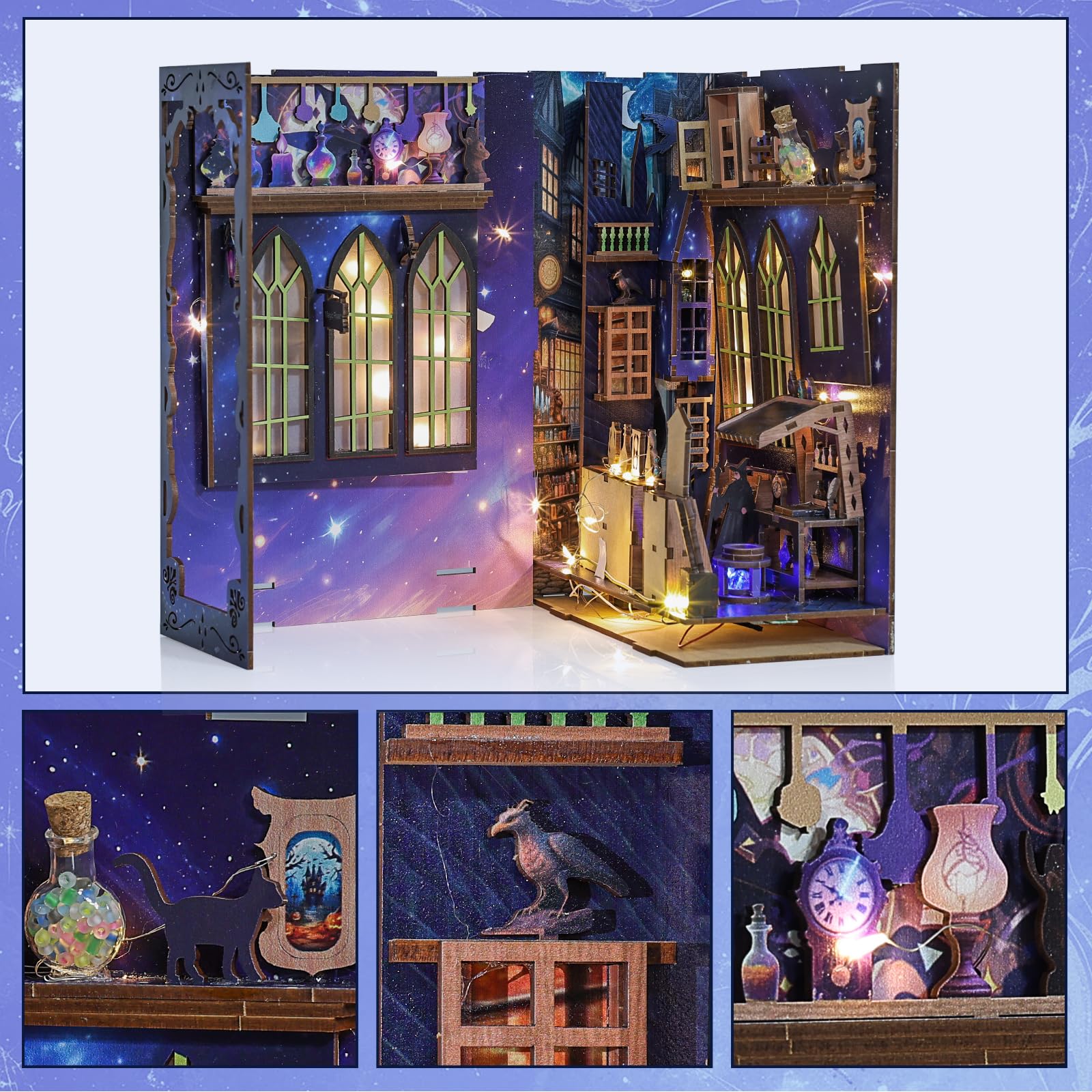DIY-Set für Erwachsene – Magic Alley Miniatur-Haus Diorama, 3D-Puzzle aus Holz, Bücherregal mit LED-Licht, Miniatur-Zauberer-Thema, Geschenk für Fantasy-Liebhaber