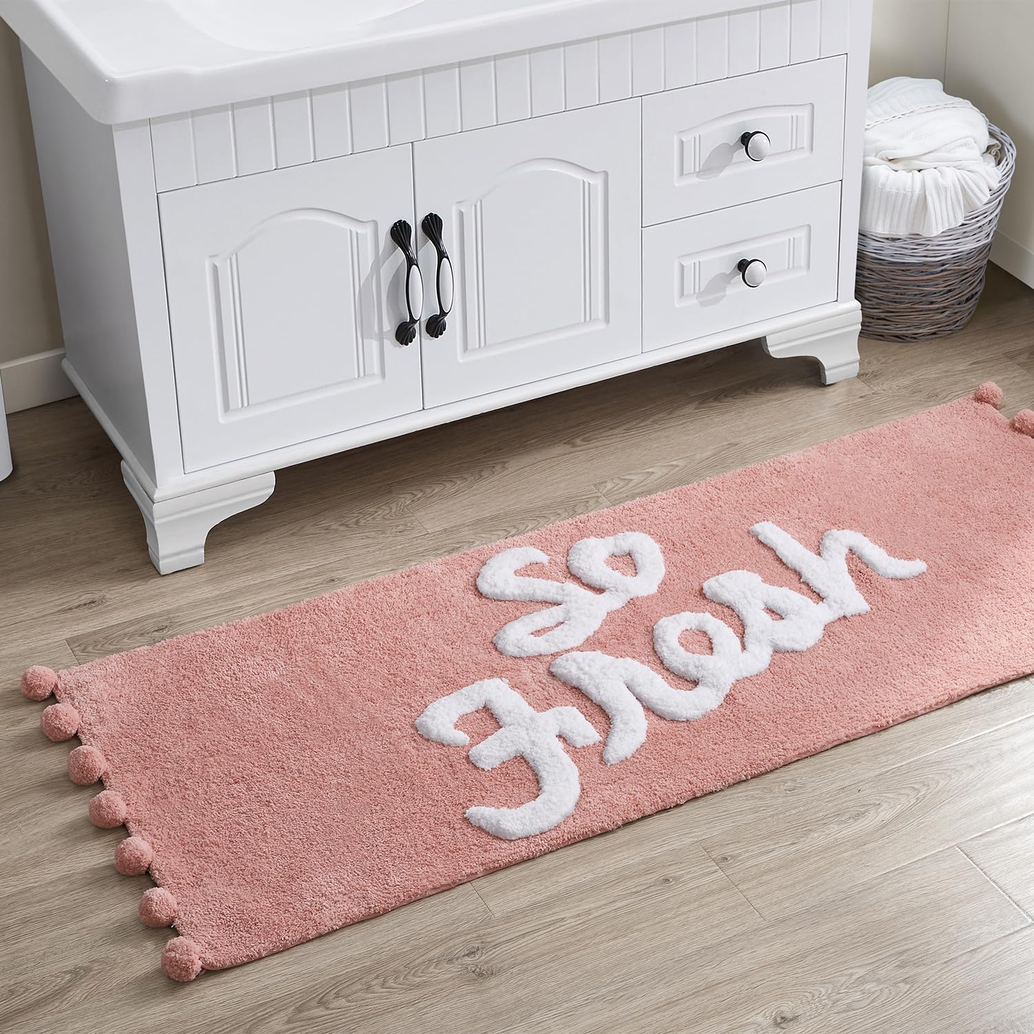 VCNY Home Badteppich Läufer – 61x152,4 Cm, Boho-Fransen, Gestreift, Aus Baumwoll-Mikrofaser, Salbei