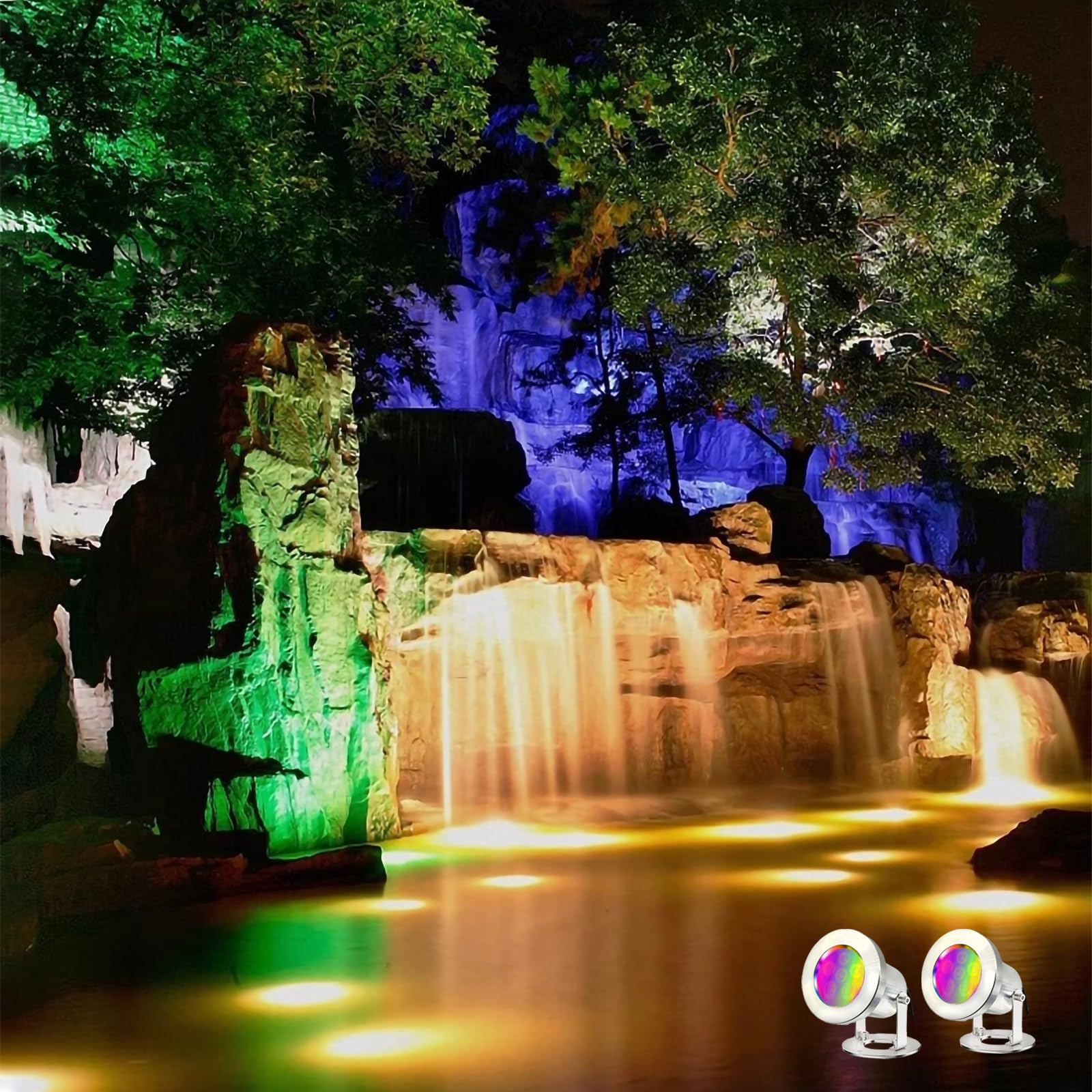Luci a LED per laghetto con telecomando, 6 W, SS316, in acciaio inox, RGB, luce subacquea IP68, impermeabile, per esterni, per stagni e cascate (2)