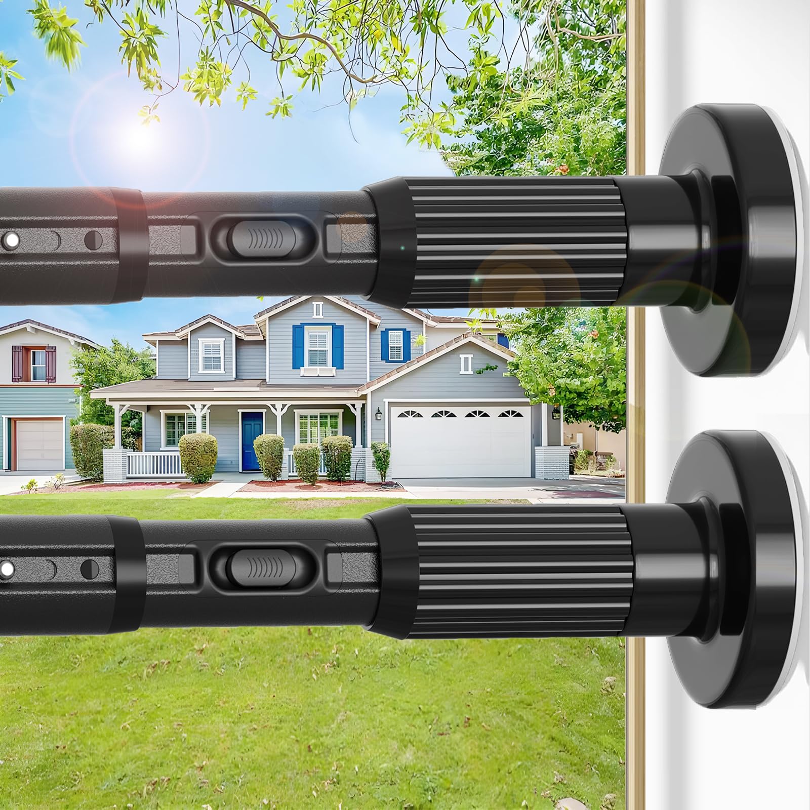 Tension Curtain Rod，40-166IN(3.33-13.83Ft) 2PCS One-Click Fast Extension Rod Easy to Install Black Long Outdoor Curtain Rods No Drilling Never Rust