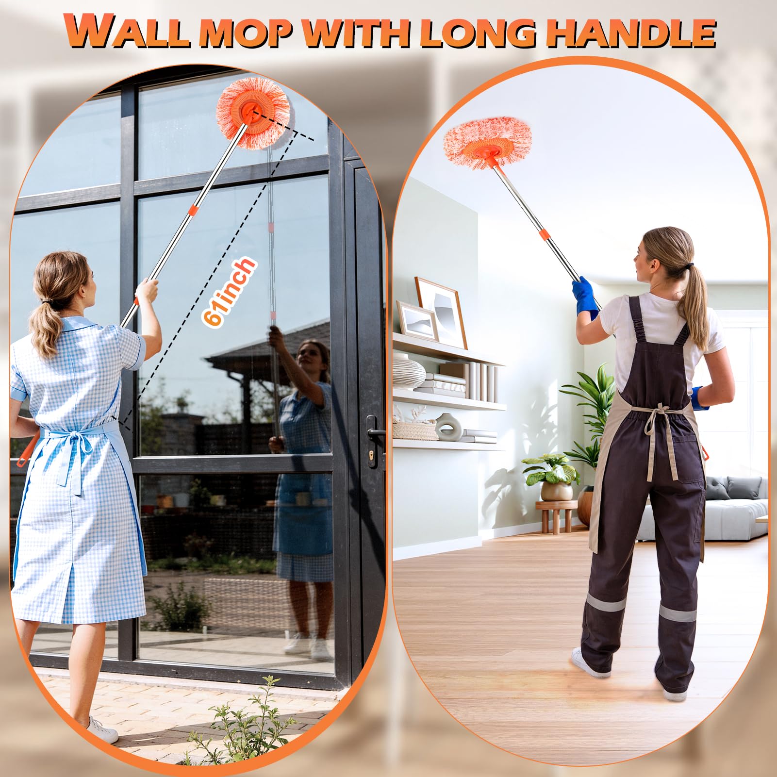 Trapeador de Limpieza Ajustable de 59 Pulgadas, mopas giratorias de 180° para Limpieza de Suelos con 4 Cabezales Reutilizables, mopa de Limpieza para Piso para Puerta de Piso, Ventana,