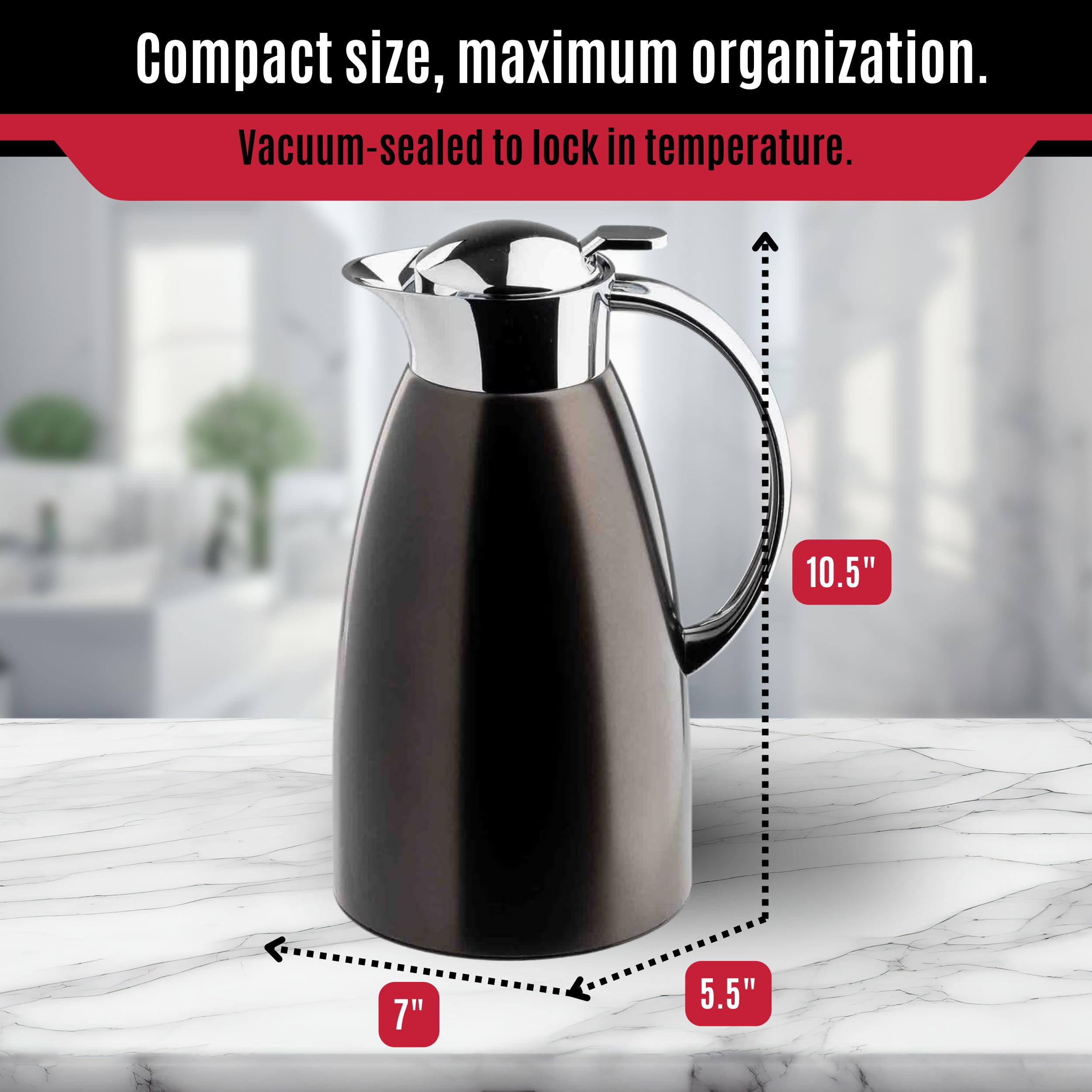 TableCraft 12682 - Jarra de café de acero inoxidable cepillado con acabado PVD negro, aislado al vacío, dispensador de café ligero a prueba de fugas, para cafeterías, restaurantes y catering