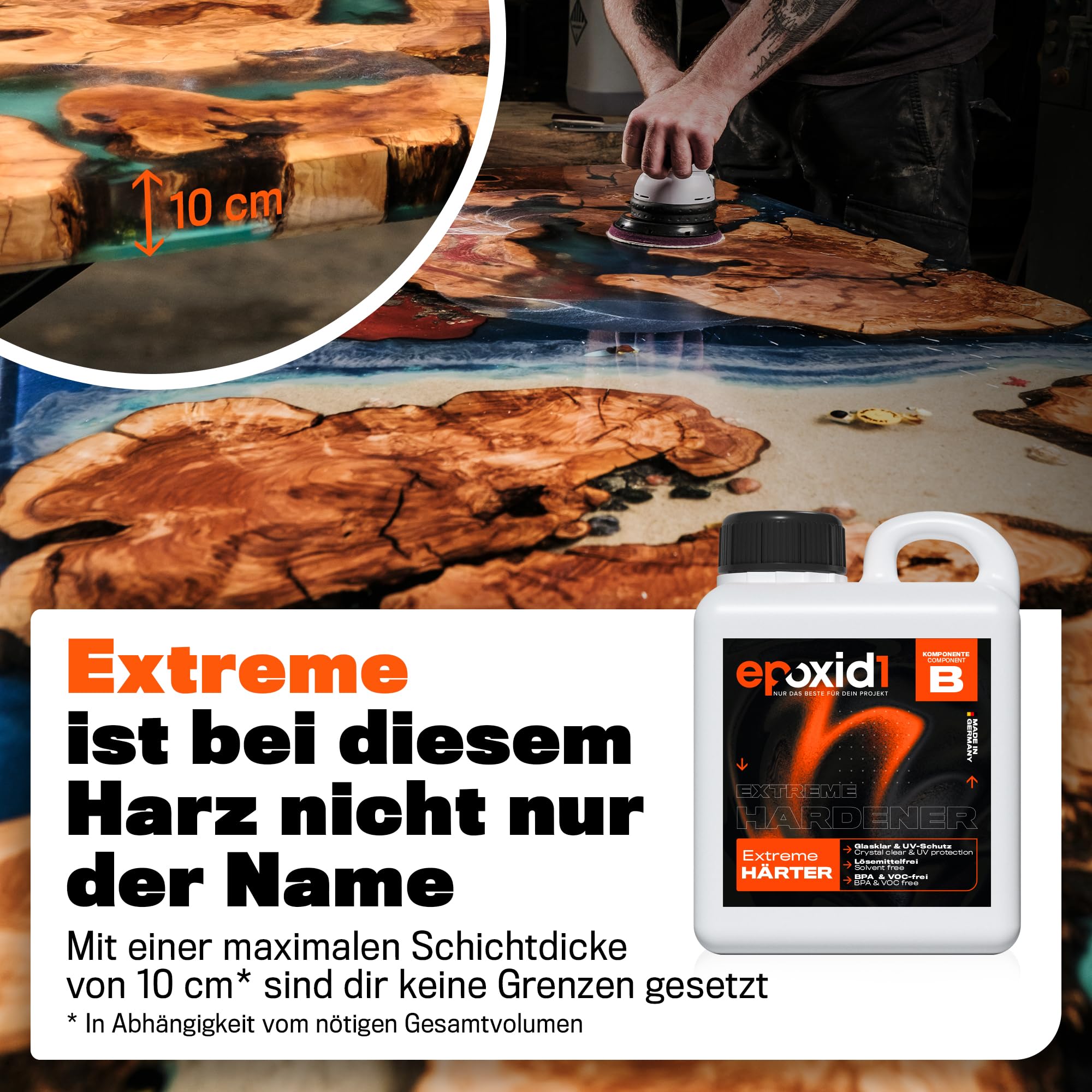 Epoxidharz mit Härter 7,5kg Set | Dickschicht-Harz 4-10cm | glasklar & blasenfrei | ideal zum Gießen von Rivertabel und co | Kunstharz Set | Premium Qualität Made in Germany