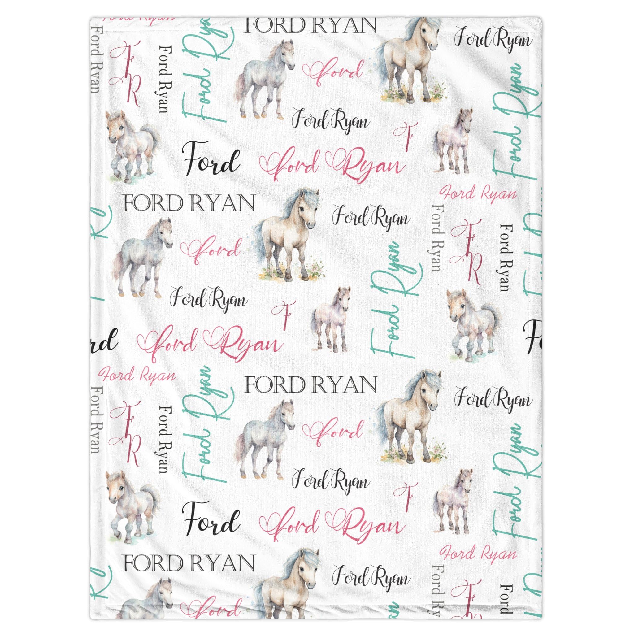 Novusopt Custom Baby Blanket Horse Blanket for Girls Monogrammed Baby Blanket with Name Receiving Blankets Girl Newborn Blankets for Baby Girls