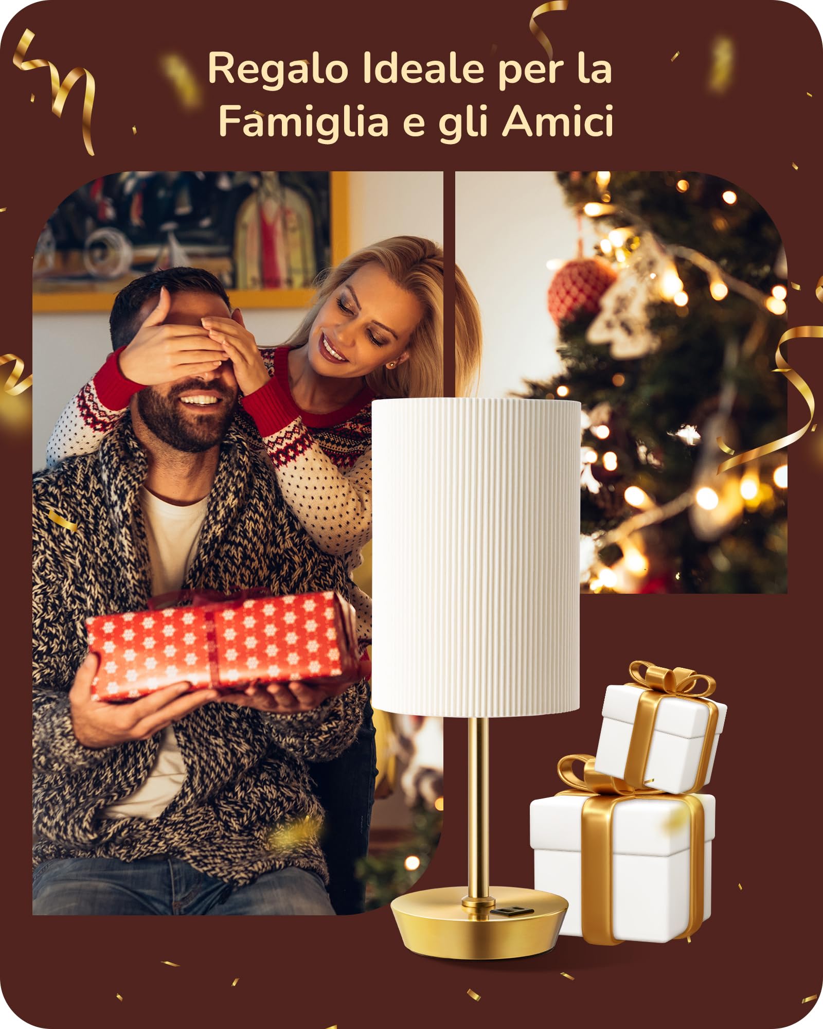 EDISHINE 2 Lampade da Comodino LED, Dimmer Touch, 2 USB, Oro | Funzione di Ricarica, 5 V / 2,1 A, LED 2700 K Inclusa per Camera, Soggiorno, Davanzale, 28 cm