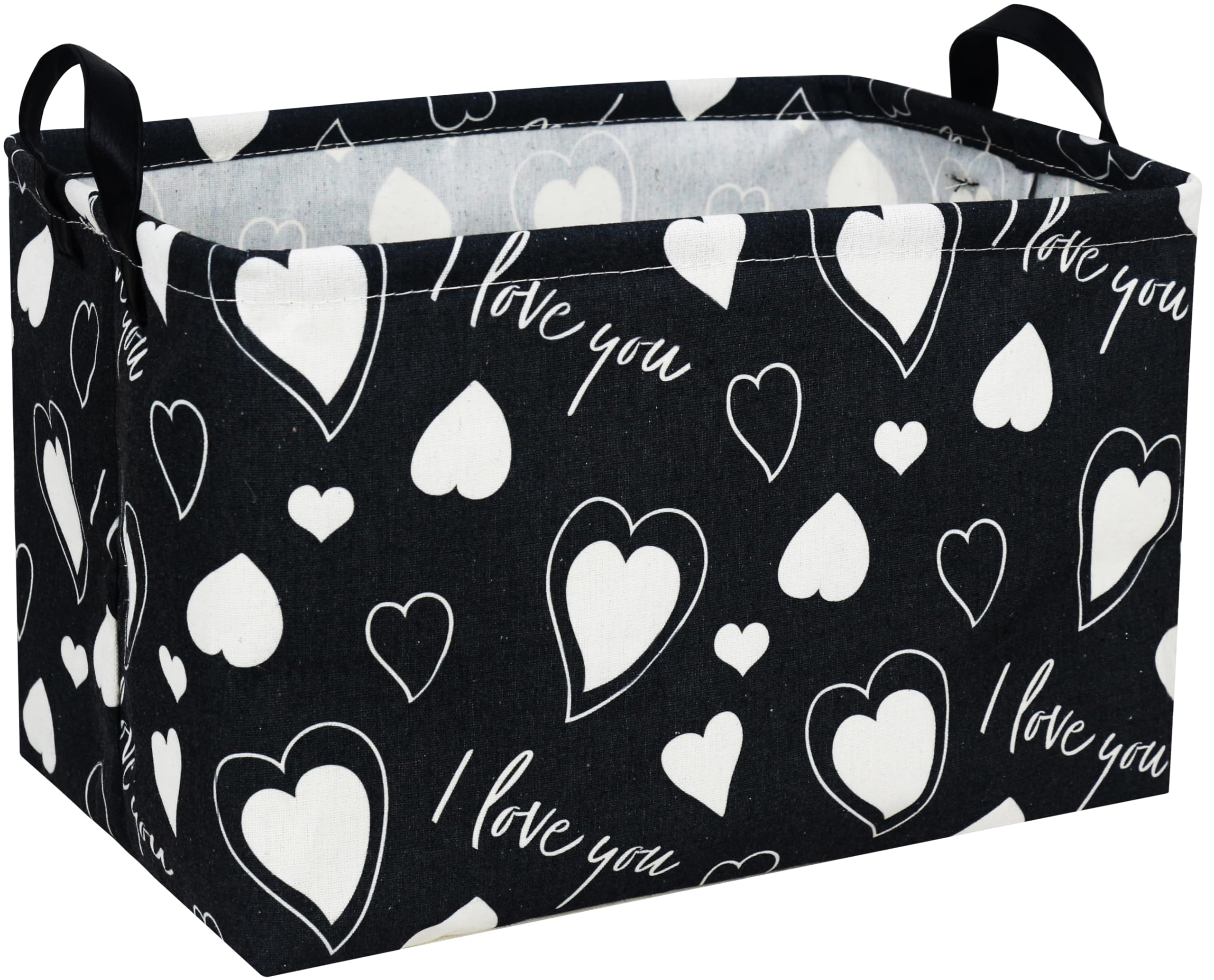 Rectangular Kids Baskets,Heart Storage Basket Organizer.Cute Storage Bin with Handles. Kids Basket,Girls Room Decor,Toys Box,Books Baskets.(Black love)