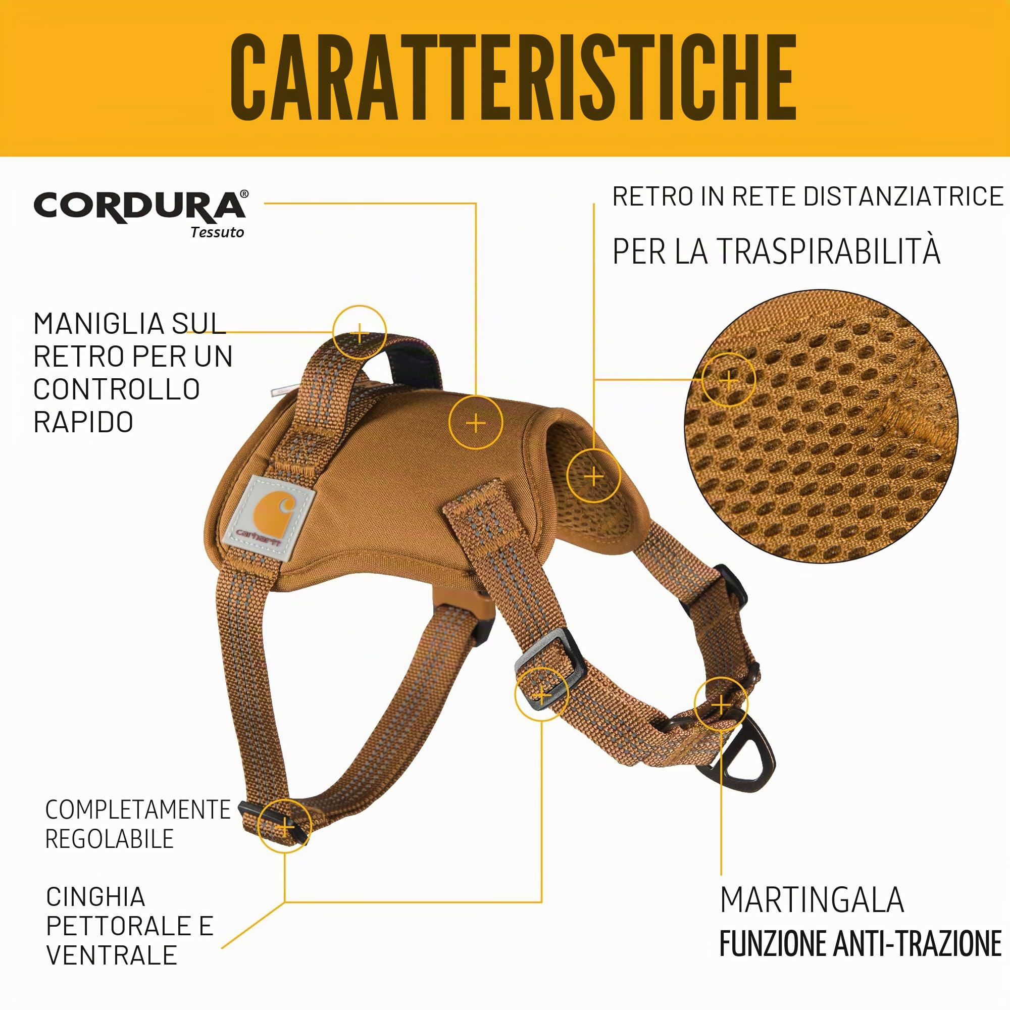 Carhartt Pettorina per cani in nylon con anatra, completamente regolabile, con maniglia di controllo rapido e accenti riflettenti, marrone Carhartt