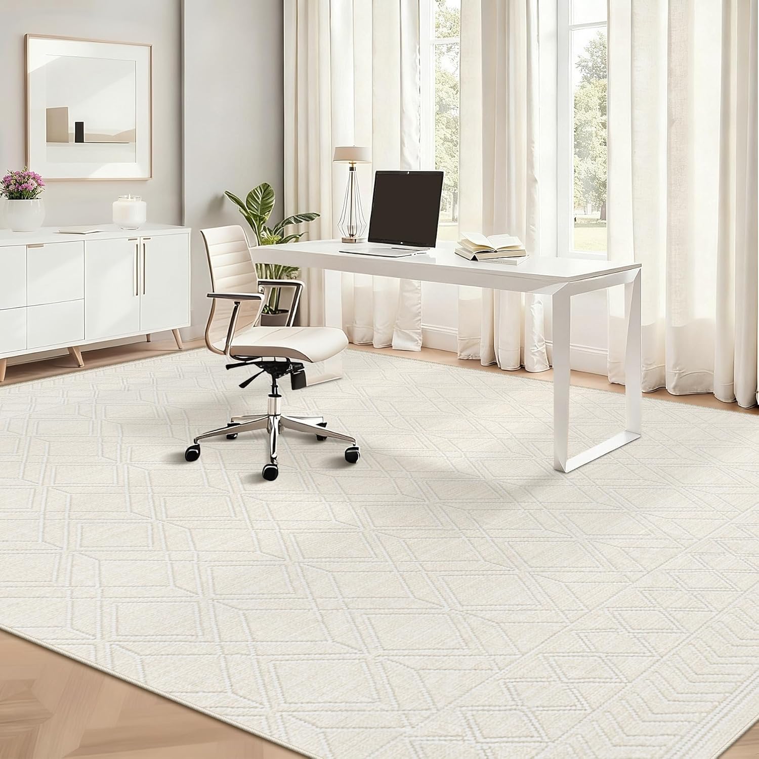 8x10 Area Rugs for Living Room: Washable Geometric Moroccan Rug Large Neutral Modern Farmhouse Soft Indoor Non-Slip Printed Pattern Carpet for Bedroom Nursery Office Dining Room (Beige,8'x10')