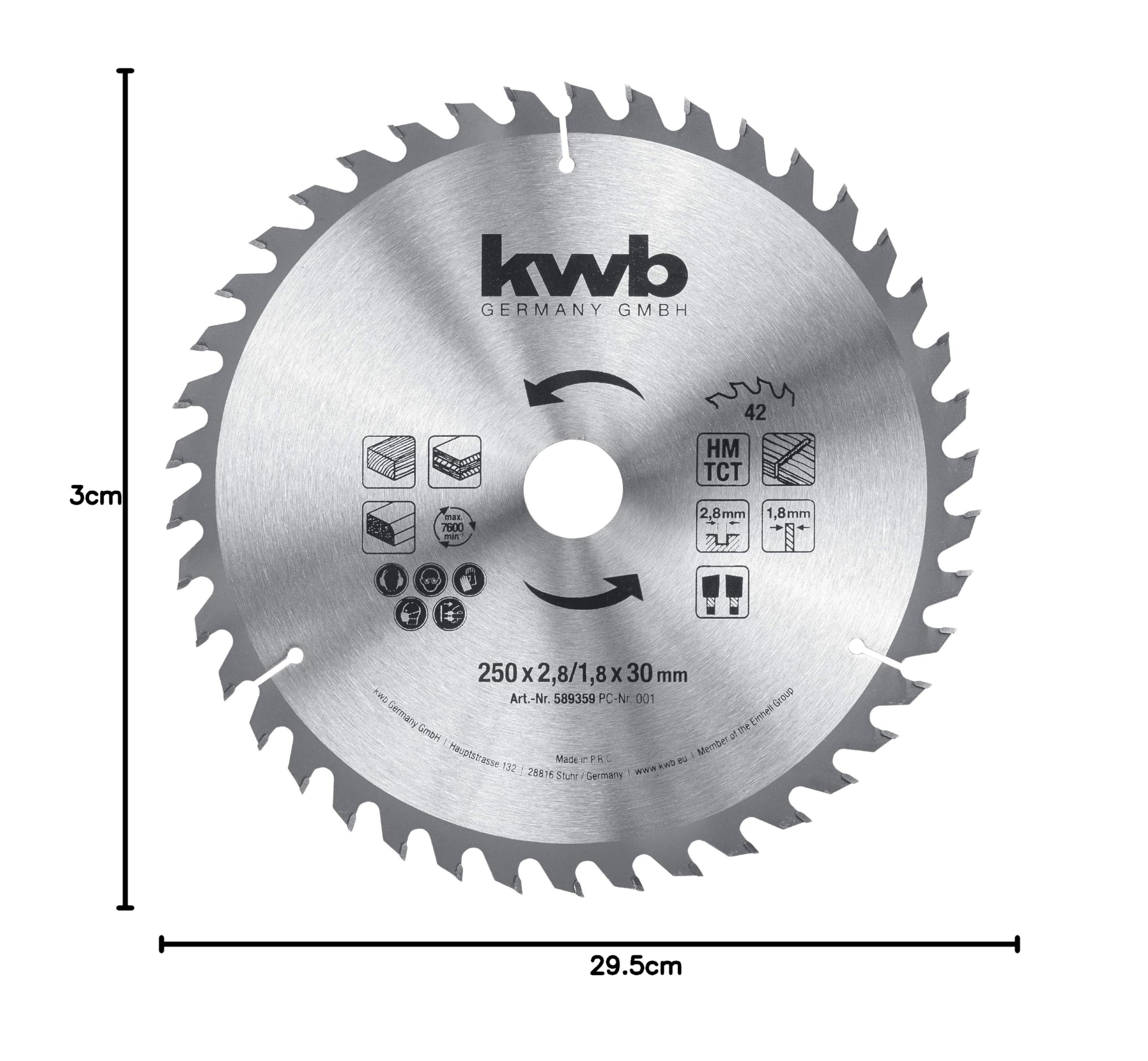 kwb Brzeszczot piły tarczowej BAU 250 x 30 – zęby wymienne do średnich cięć – Z-42 zęby – uniwersalne zastosowanie – brzeszczot do pilarek stołowych