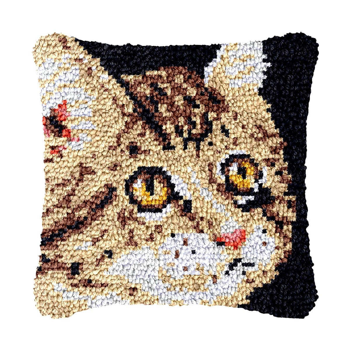 bositigo Cat Latch Hook Pillow Kit for Adults &amp; Kids, DIY Pre-Printed Canvas Craft, 17x17 Inch Decorative Cover for Sofa Cushions, Bedroom Decor (Cat Pattern 9)
