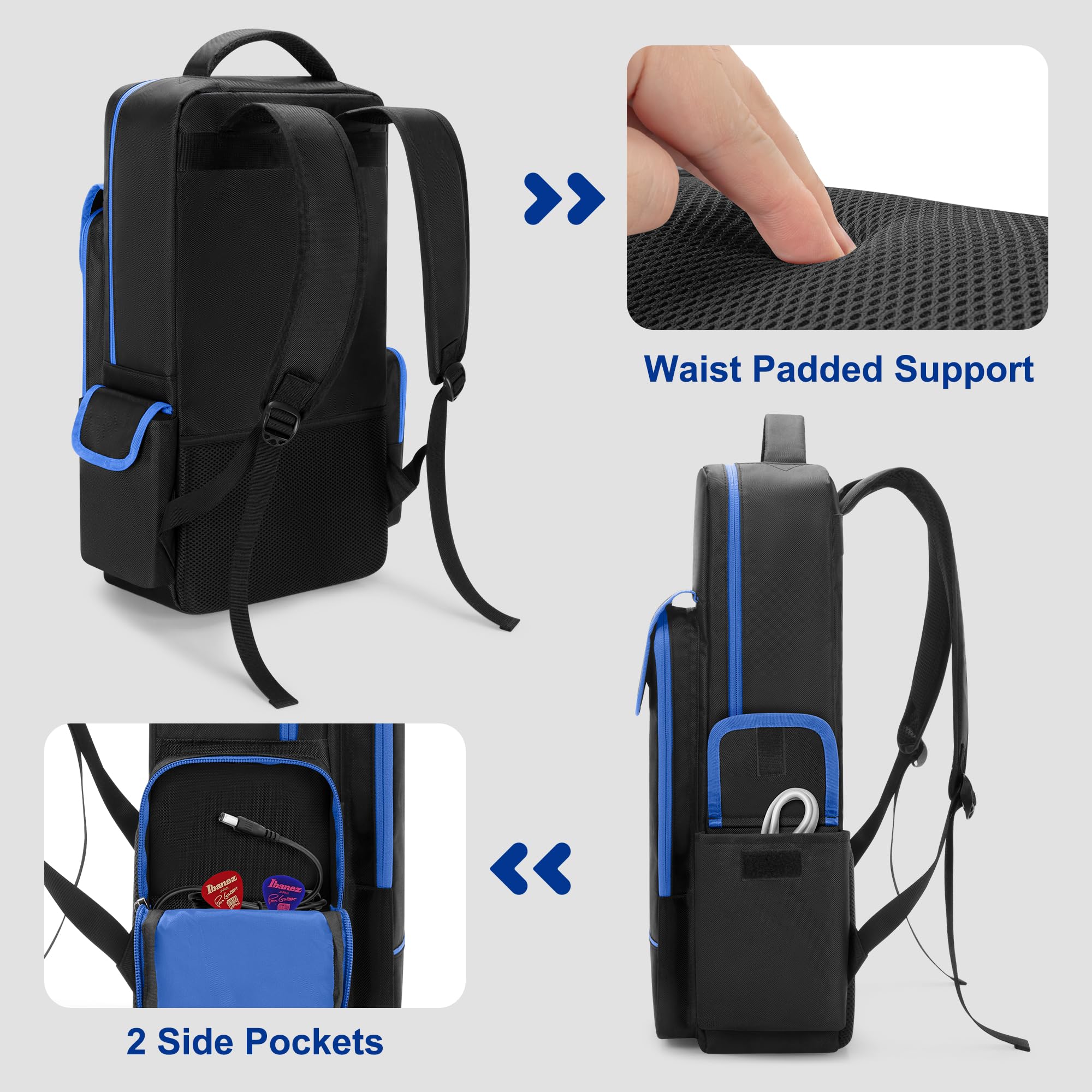 Rexmica Mochila para Guardar Pedalera de Guitarra, Compatible con los Multiefectos Boss GT-1/ME-80/ME-90/GX-100/GT-1000, Bolsa de Pedalboard con Compartimentos para Portátil, Cables u Otros Accesorios