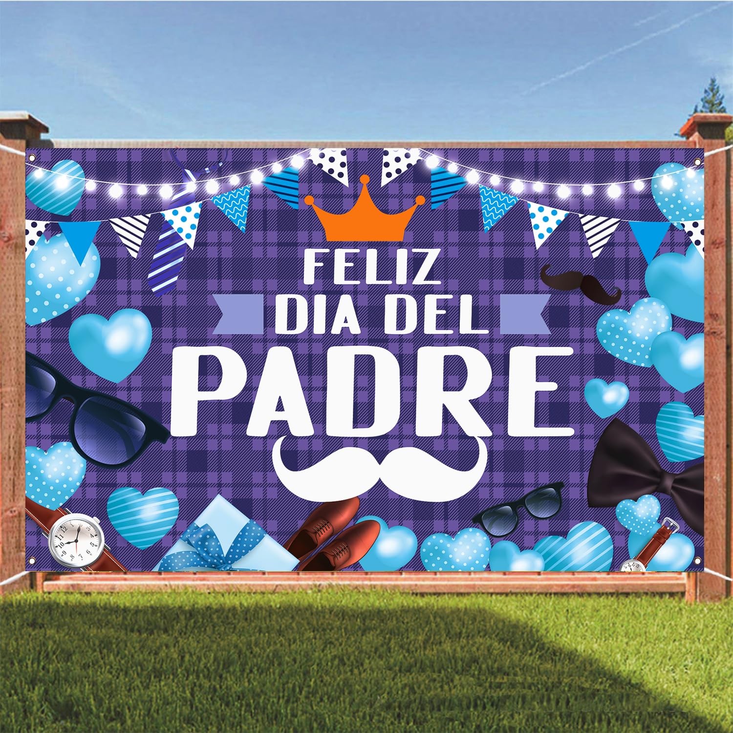 LOONELO Vatertags-Banner „Happy Father‘s Day“ – 180 X 100 Cm, Blaue Hintergrunddekoration Für Drinnen & Draußen