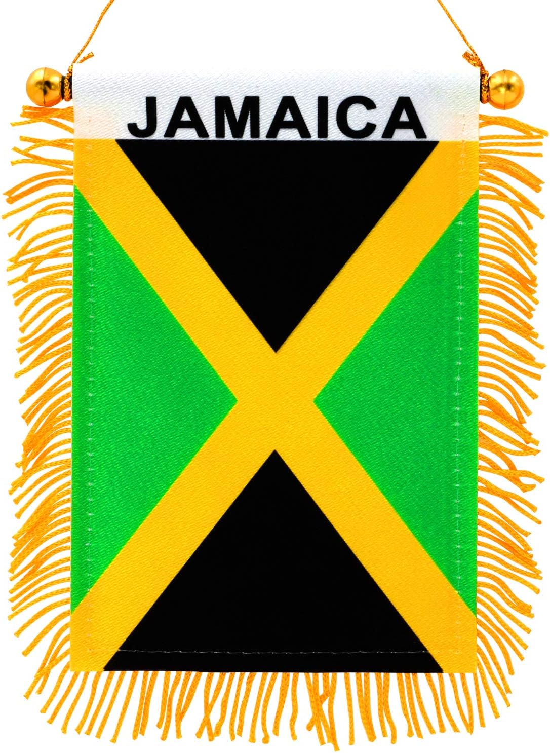 Anley 4 X 6 Inch Jamaica Fringy Window Hanging Flag - Mini Flag Banner & Car Rearview Mirror Décor - Fringed & Double Sided - Jamaica Hanging Flag with Suction Cup