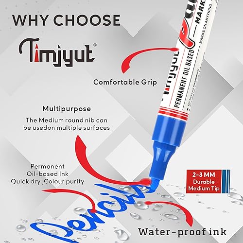 Miniatura 2 de TIMJYUT Bolígrafos de pintura blanca, 2 bolígrafos de pintura permanente, punta media, a base de aceite, impermeables y de secado rápido, nunca se