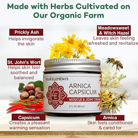Four Elements Arnica Capsicum Muscle Cream 2oz with St. Johns Wort