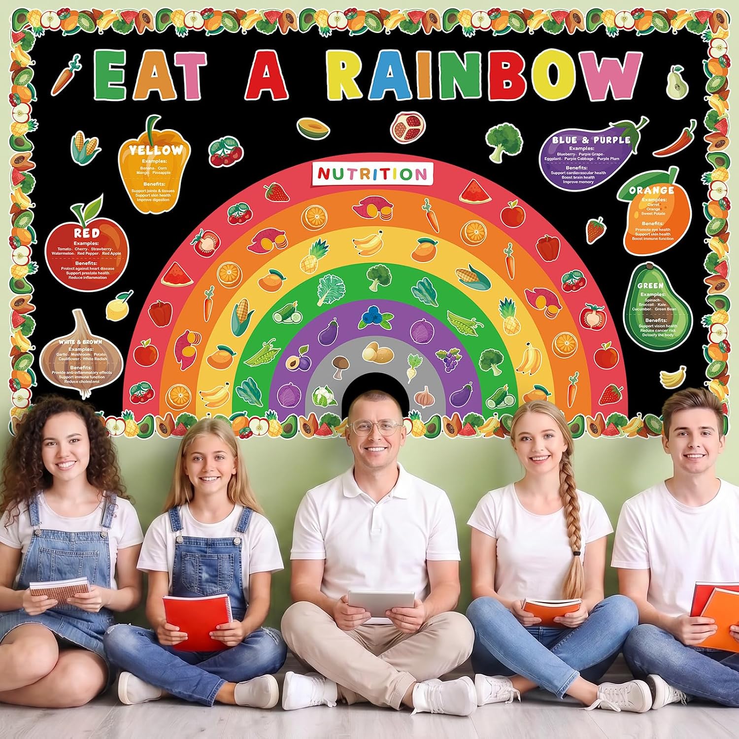 Eat A Rainbow Bulletin Board Decorations Healthy Food Fruit Vegetable Cutouts Cafeteria Nutrition Bulletin Board Sets Healthy Eating Poster for Back to School Classroom Kitchen Nurse Clinic Decor