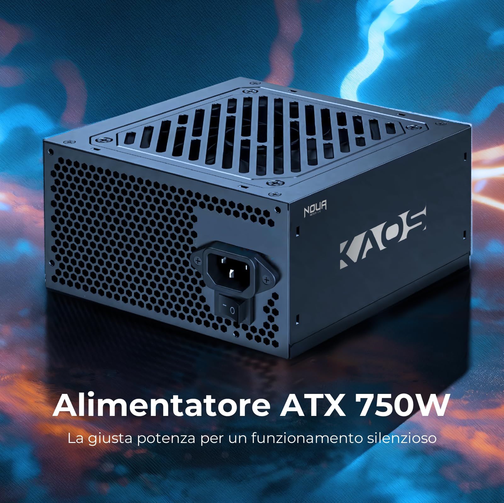 Noua Kaos 750W Alimentatore PC ATX Non Modulare | Soddisfa 80+ Bronze | PFC Attivo | Ventola Silenziosa 120mm | Cavi Piatti | Protezioni OPP OVP UVP | PSU Gaming Desktop