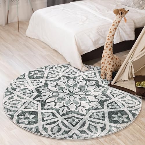Miniatura 6 de Alfombra redonda lavable, alfombra circular de mandala bohemia, antideslizante, elegante, suave, alfombra para baño, sala de estar, entrada,