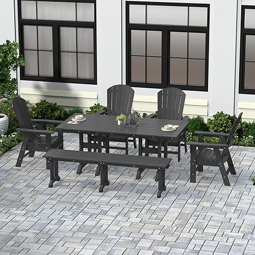 Miniatura 41 de WestinTrends Dylan Adirondack - Juego de 6 mesas y sillas de comedor para exteriores para todo tipo de clima, mesa y sillas de patio de madera de